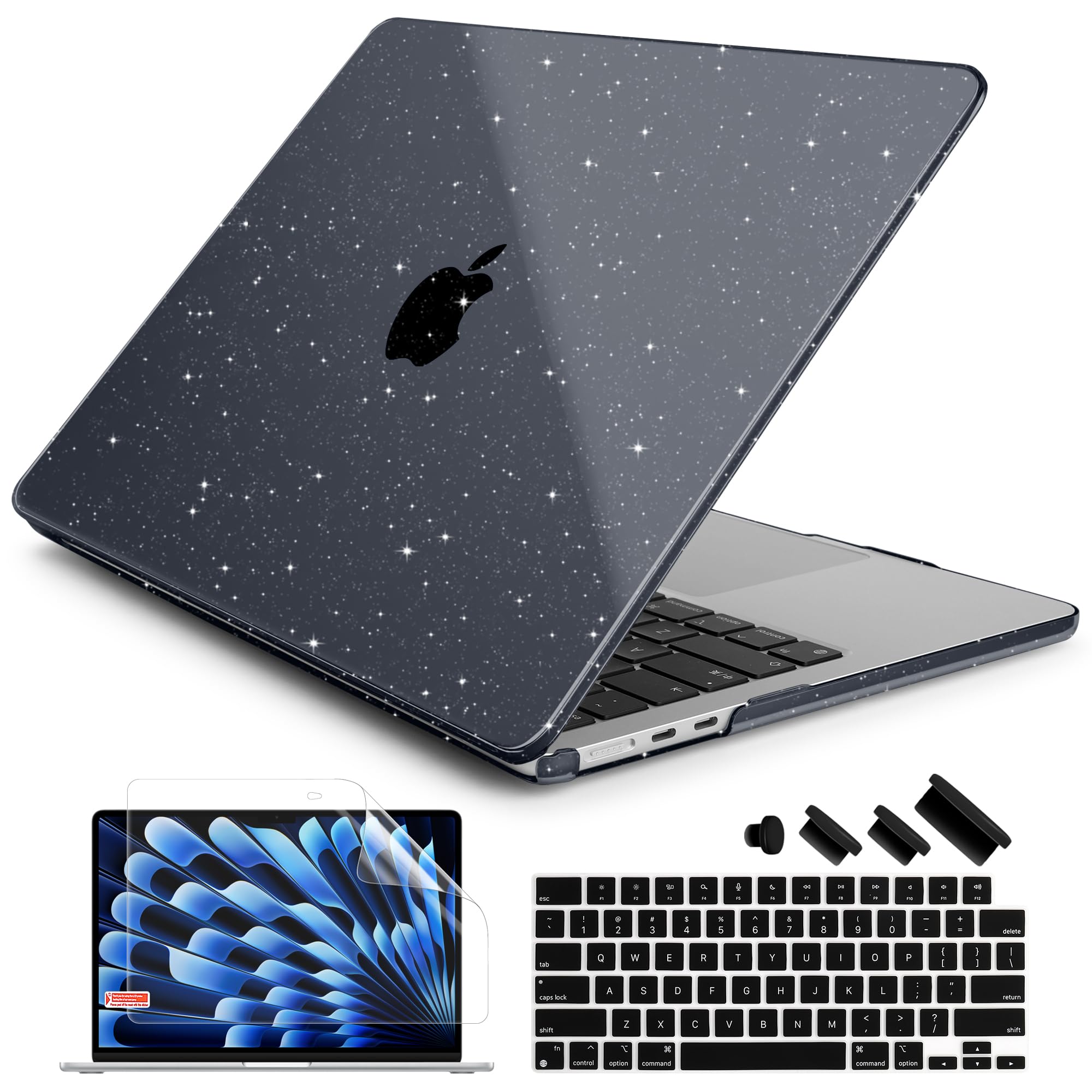 Batianda Compatible with New MacBook Air 13.6 inch Case 2022 with M2 Chip Model A2681, Rubberized Smooth Touch Plastic Protective Hard Shell Case Soft Keyboard Cover, Shiny Black