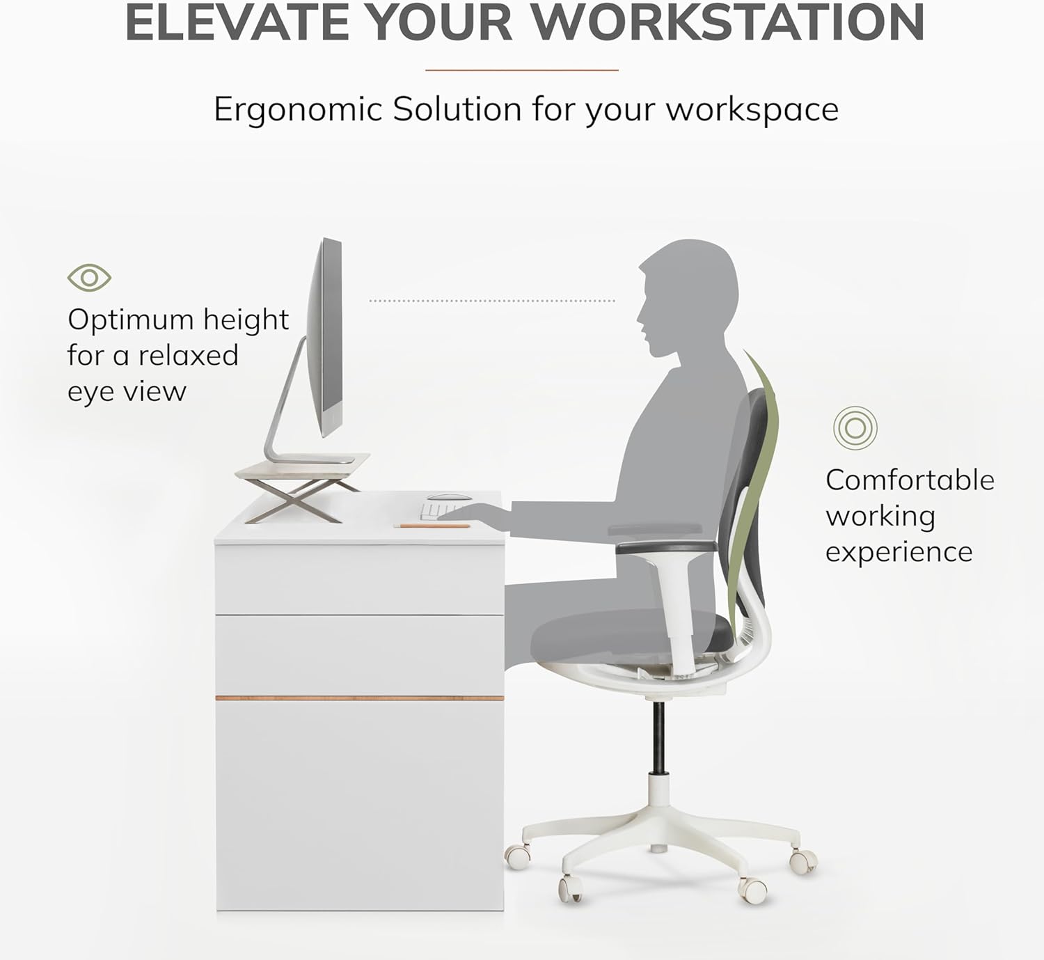 Anji Mountain Monitor Stand - Desktop Organizer & Laptop Riser, Ergonomic Monitor Riser, Space-Saving Monitor Stand for Desk, Durable Construction, Easy Assembly, Ideal for Home & Office,White Wash