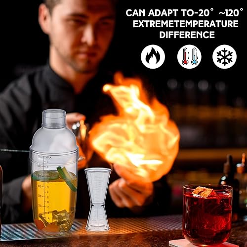 Miniatura 4 de Uiifan Juego de 6 cocteleras de plástico, 4 piezas de 17 onzas, 24 onzas, mezclador de mano y taza de 2 onzas con medidas, herramienta de mezcla