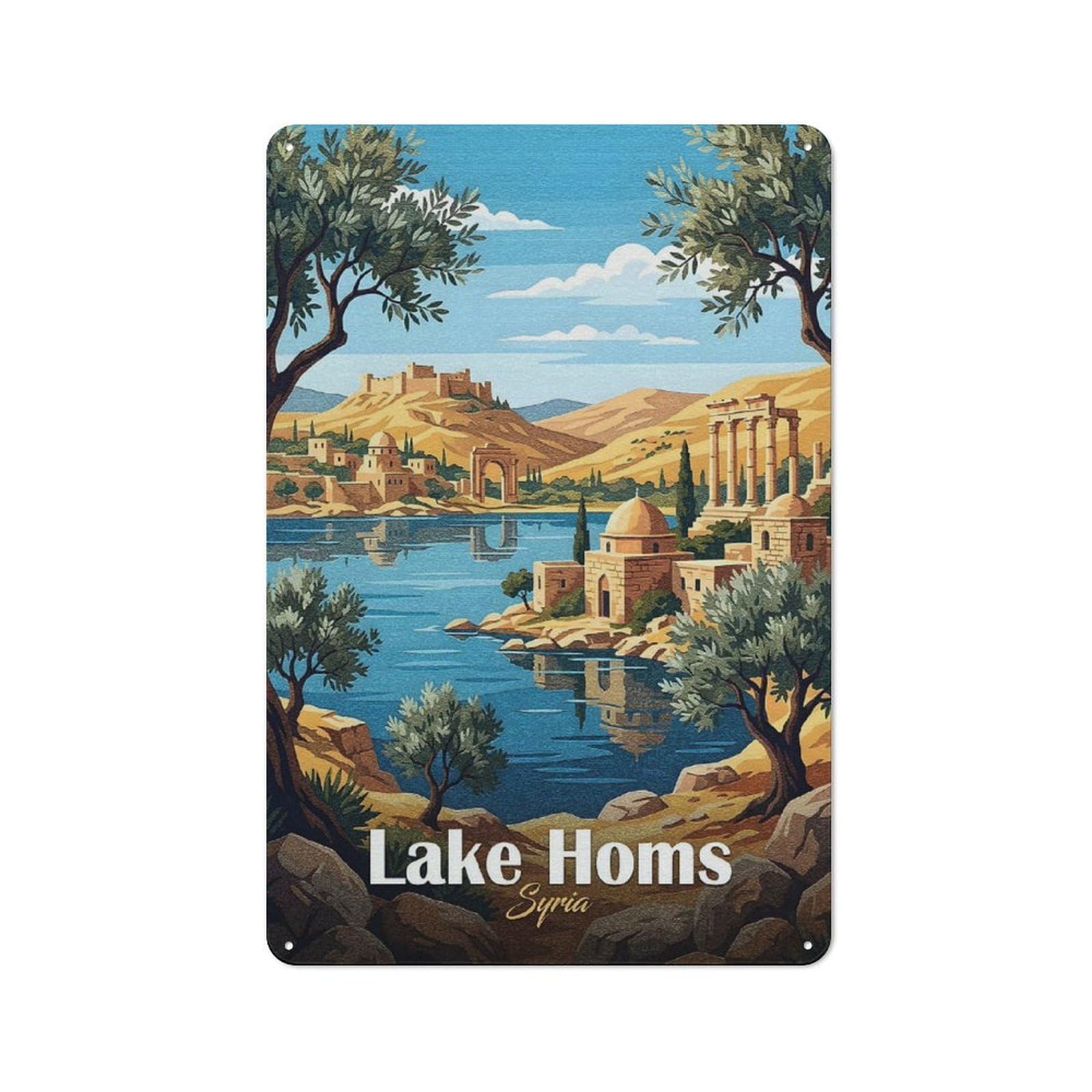 Junmoney Style-11 Lake Homs, Syria Travel Retro Metal Wall Decor 30X20cm, Tin Wall Sign For Coffee Bar, Small Shop Or Dining Room