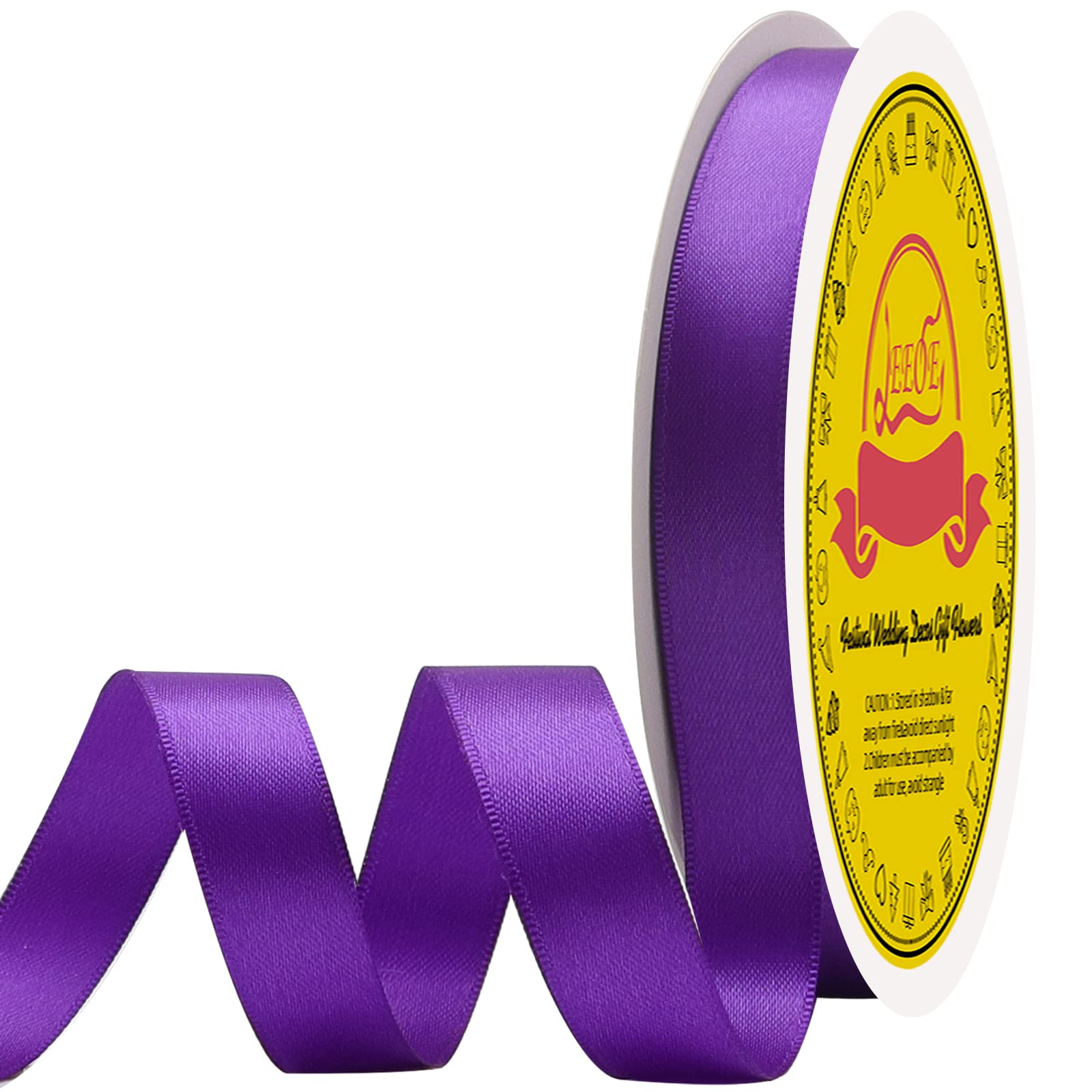 Double Face Purple Satin Ribbon 5/8 inch X 50 Yards Polyester Purple Ribbon for Gift Wrapping Very Suitable for Weddings Party Invitation Decorations and More