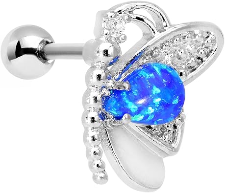 Body Candy Steel Blue Synthetic Opal Butterfly Right Cartilage Earring 16 Gauge 1/4"