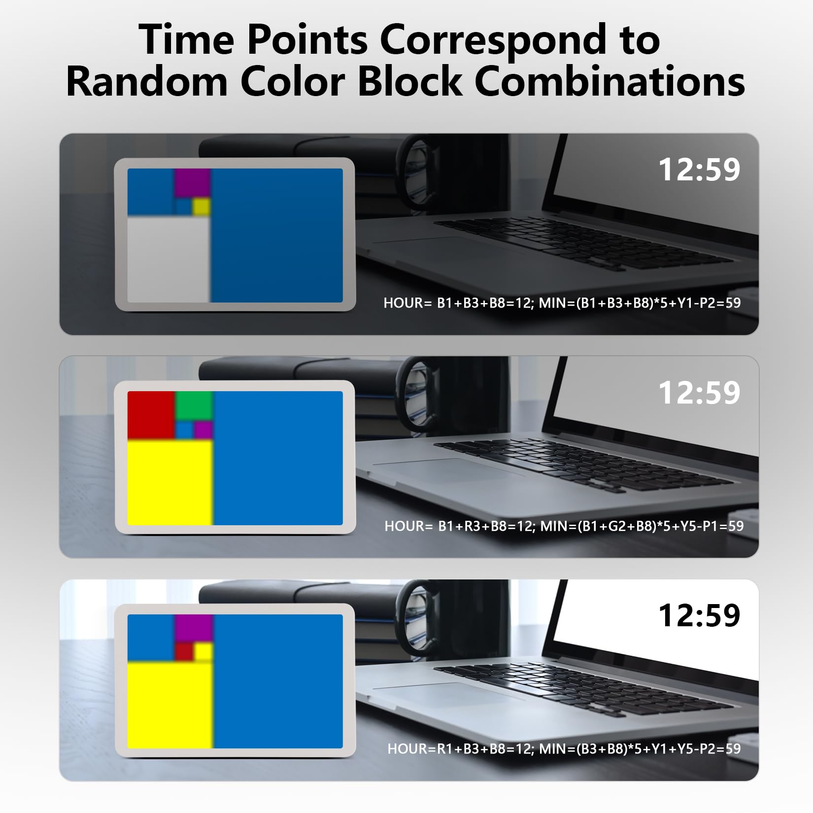 FIBONAX Fibonacci Clock Mathematical Timepiece: Table Clock with Dynamic Color Blocks STEM Desk Decor Bluetooth Sync, USB-C Charging Gift for Math Lovers Teachers