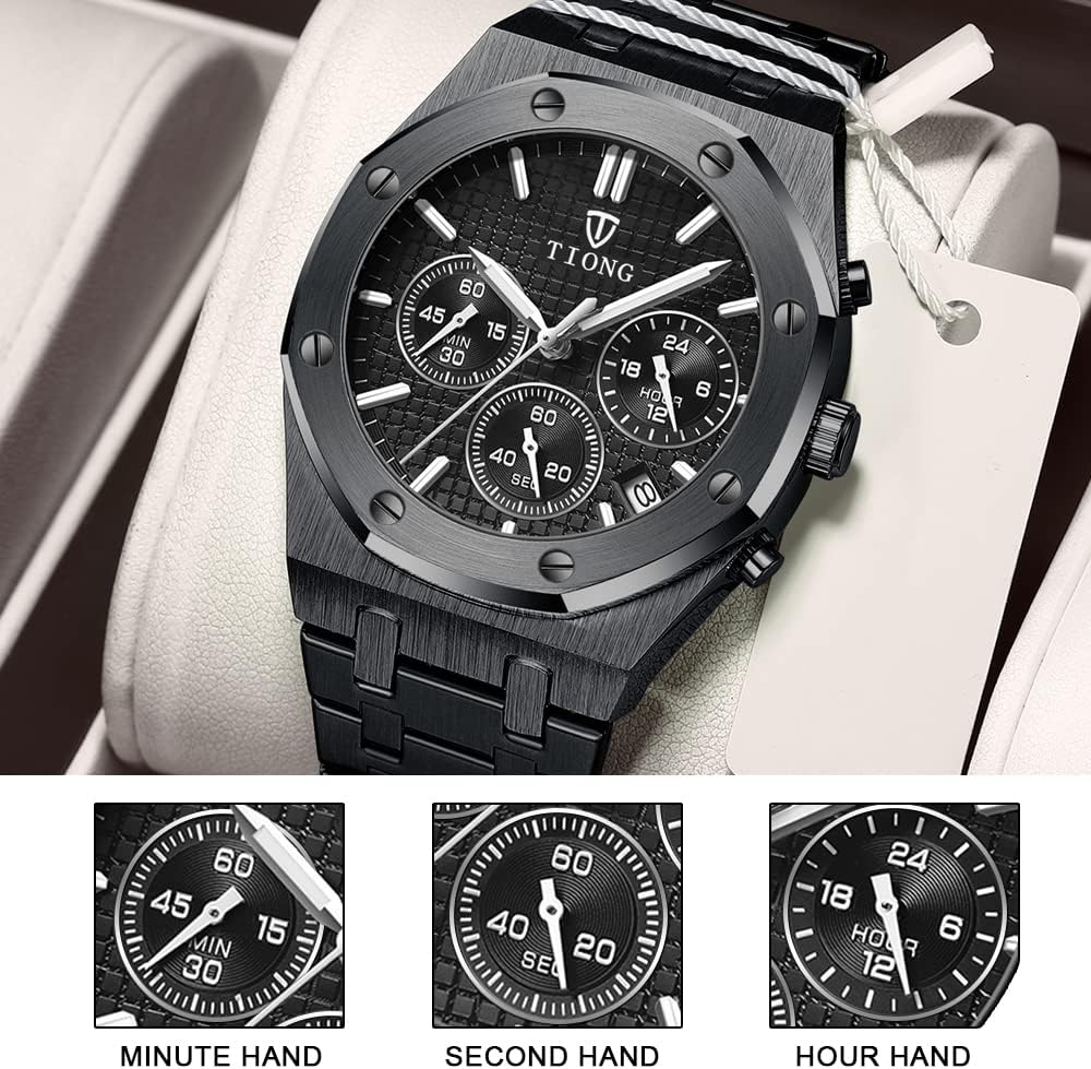 Tiong Mens Watches Chronograph Stainless Steel Waterproof Date Analog Quartz Watch Business Casual Fashion Wrist Watches for Men - Image 5