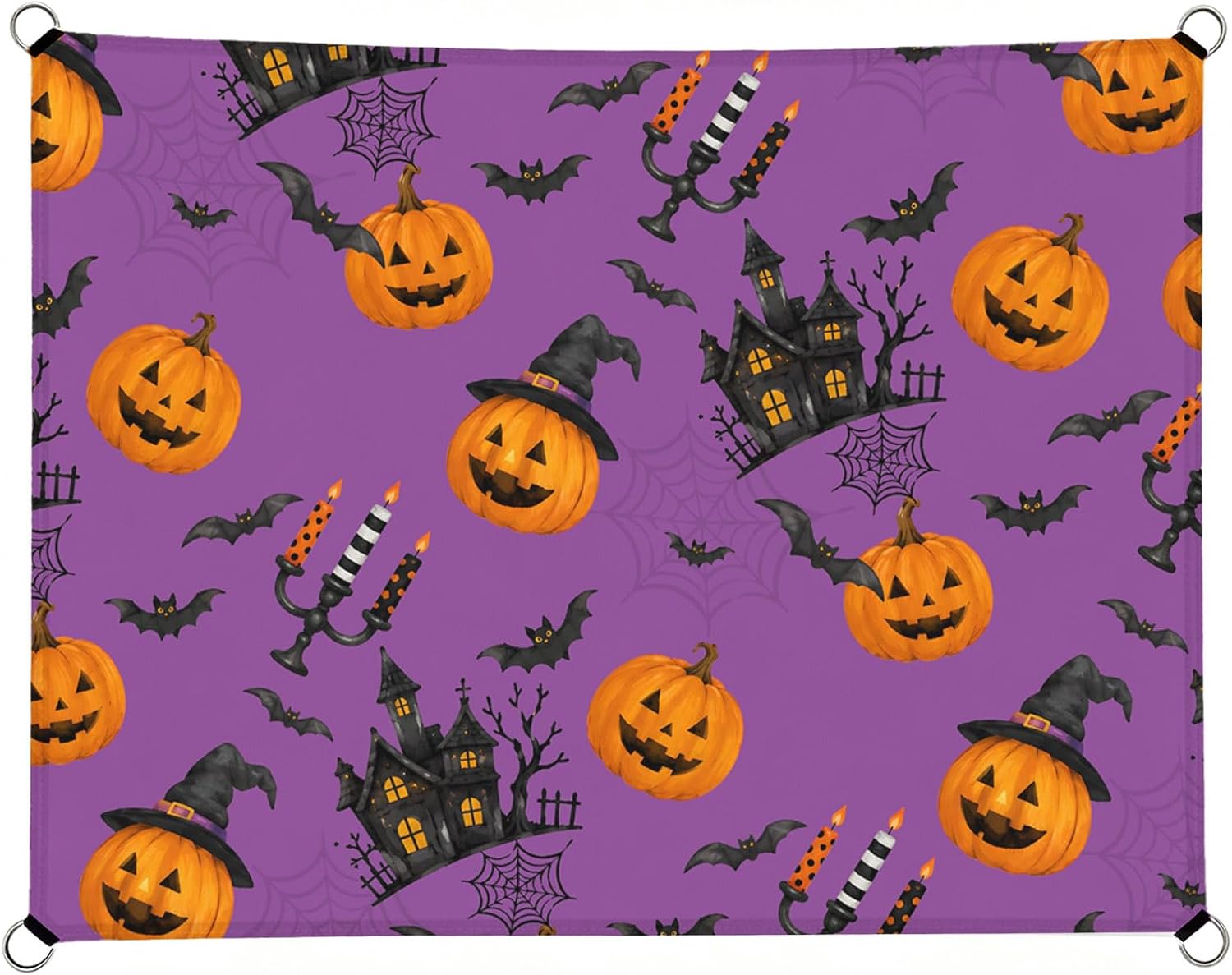 Halloween Sun Shade Sail 14'x18' Purple Grimace Pumpkin Rectangle Sun Shade Sails Canopy Waterproof Witch Hat Bat Haunted Houses Outdoor Sunshades Sand UV Block Cover Shade for Patio Backyard Deck