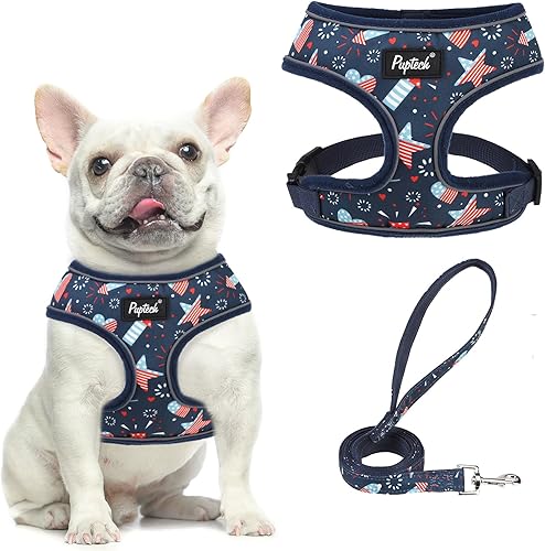 Miniatura 306 de Pupteck - Arnés para perro, chaleco de malla suave con relleno cómodo para cachorros, perros y gatos, evita los tirones, color negro y blanco