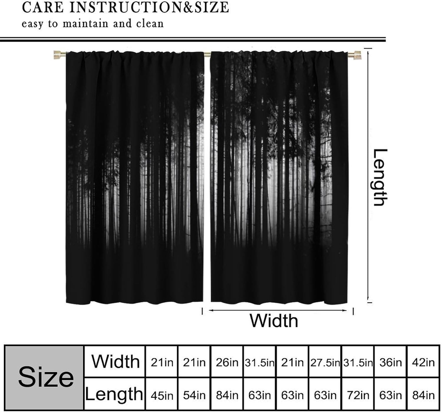 Gothic Curtains Horror Dark Forest Grunge Background Art Printed Blackout Window Drapes for Bedroom Kitchen Decor Fabric Set 2 Panel 42x54 Inch 80% Shading Rate