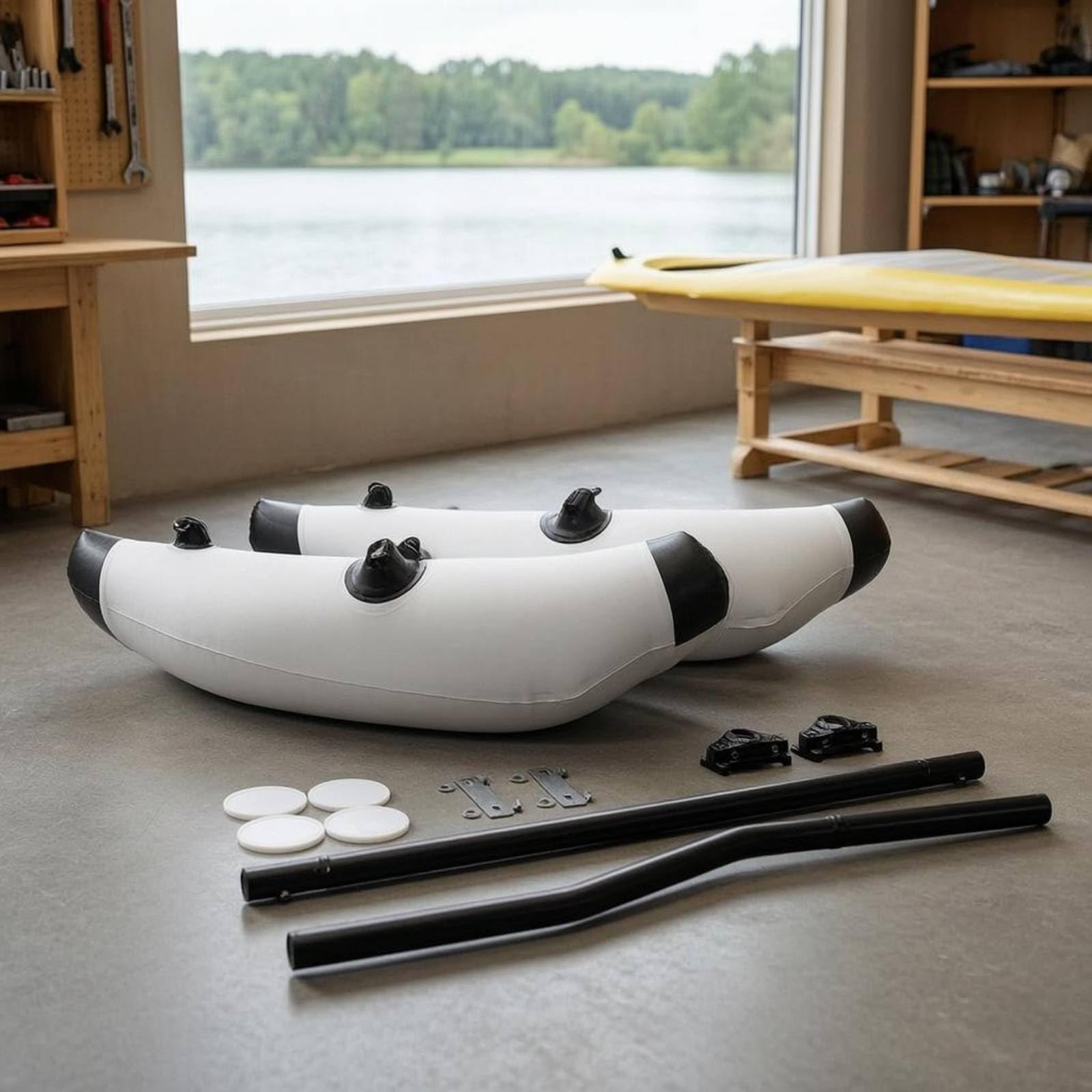 Ronyme Kayak Stabilizer Float Flotteur Stabilisateur Canoë Aileron Latéral Kit Dérive Accessoire Bateau PVC Maille Gonflable Réduit Le et Sécurise la Mise à, Blanc