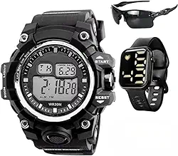 Kit Presente Homem: Relógio Masculino Digital À Prova D'Água 30m + Caixa Original + Relogio Casual Quadrado + Óculos Esportivo Ati-UV400 Moda Estilo Militar