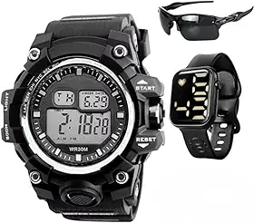 Kit Presente Homem: Relógio Masculino Digital À Prova D'Água 30m + Caixa Original + Relogio Casual Quadrado + Óculos Esportivo Ati-UV400 Moda Estilo Militar