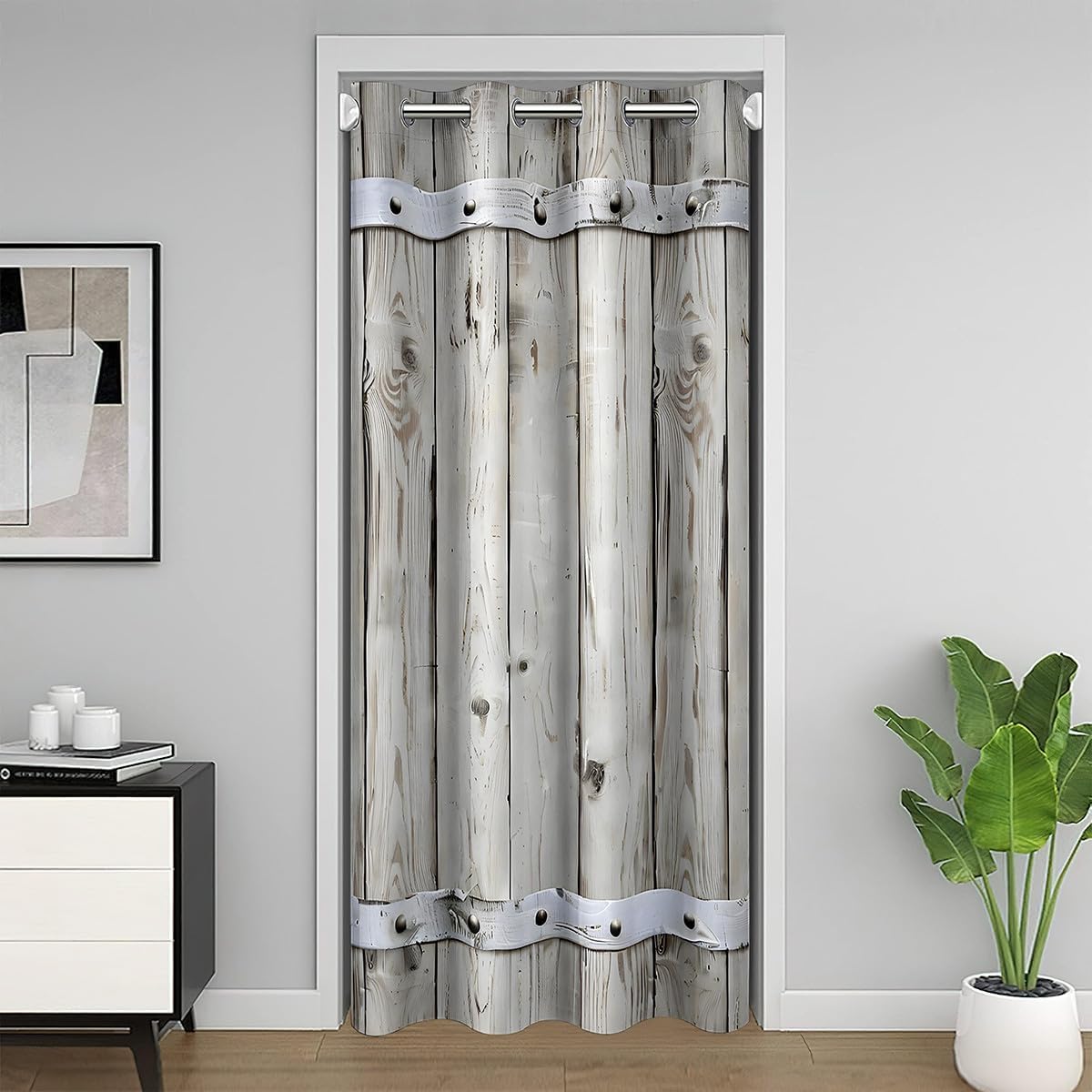 Rustic Wood Door Curtain,Barn Rural Village Farm Room Divider Door Cover for Kids Adults Privacy,Rustic Farmhouse Wooden Door Closet Door Cover Curtains for Bedroom Living Room 1 Panel,34"W X 80"L