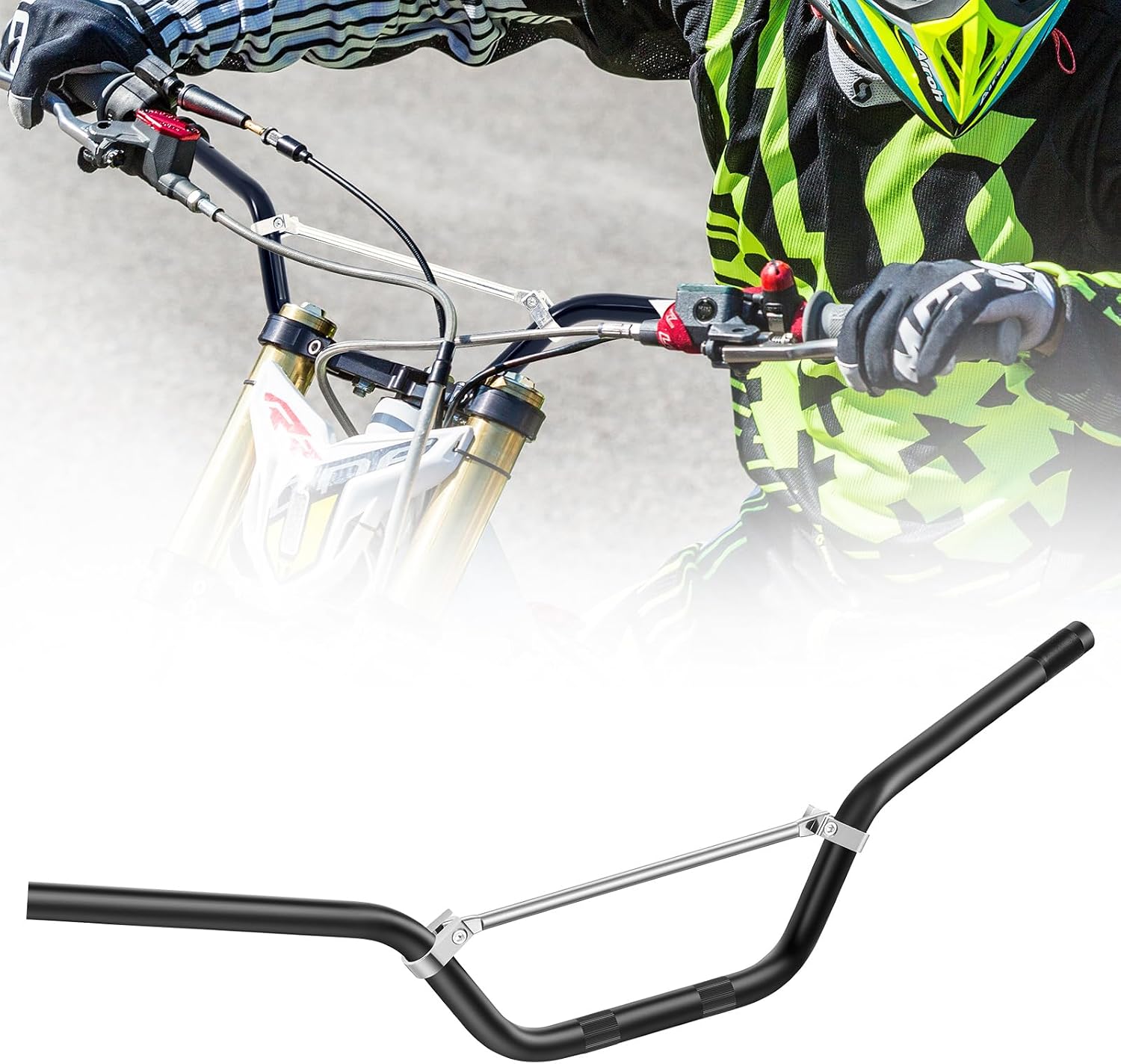 1 Pcs 7/8" 22mm Dirt Bike Handlebars Atv Motorcycle Handlebars for Motocross Atv Dirt Bike, Black (Mid Rise Drag Bar with Crossbar)