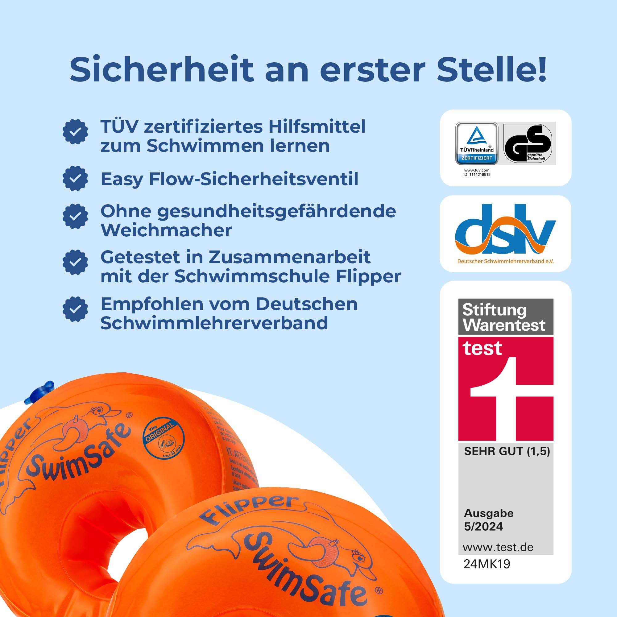 Flipper SwimSafe - Schwimmhilfe für Kleinkinder, Schwimmflügel mit unzerbrechlichem PE-Schaumkern zum Schwimmen Lernen