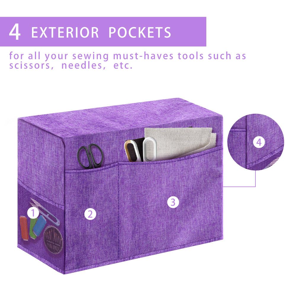 Oaygat Sewing Machine Cover with Storage Pockets - Foldable Dust Cover for Domestic Machines, Purple - Image 2