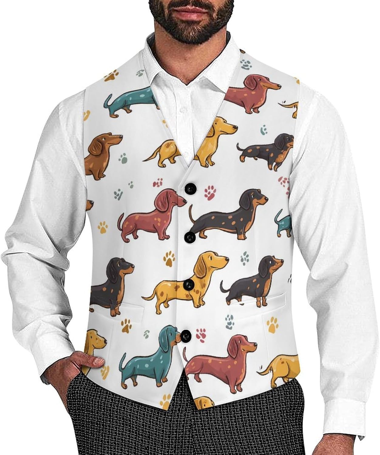 Dachshunds Print Men's Suit Vest Formal Vests Casual Dress Fit Waistcoat Casual Tuxedo for Business