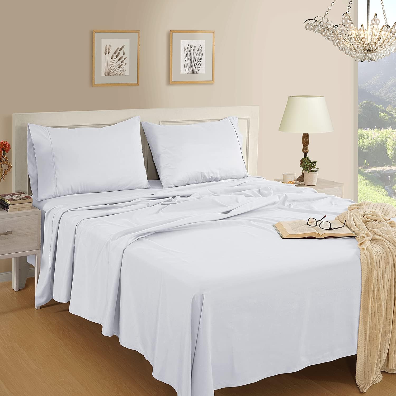 BERTHALINENS Queen Size Sheets Set - 1800 Thread Count Hotel-Quality Luxury Bedding Sheets & Pillowcases - Soft, Breathable, Hypoallergenic Microfiber - Deep Pockets, Fully Elastic - 4-Piece, White