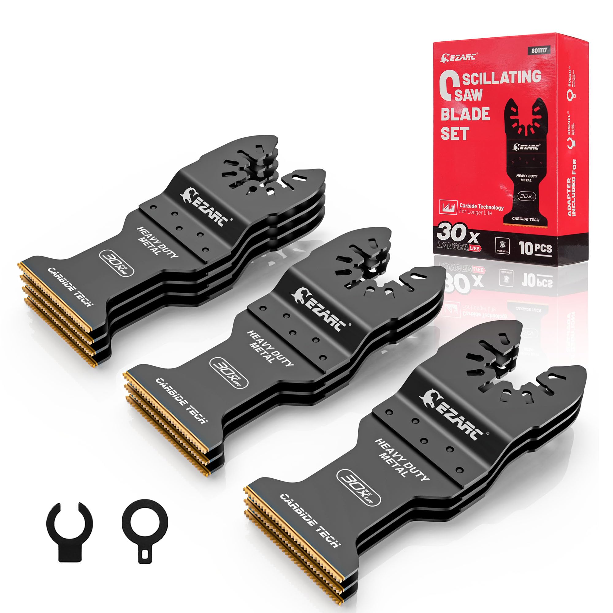 EZARC Hartmetall Multitool Sägeblätter, für Metall und Bolzen, 10tlg | Carbide-Zähne, 30-fache Lebensdauer, Carbide-Laserschweißtechnologie, für Edelstahl, gehärtete Schrauben, Stahlnägel
