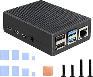 Geekworm Raspberry Pi 4 Aluminum Cooling Case - Passive Heat Sink With 20W Power Supply | Black Alloy Case For Pi 4 Model B