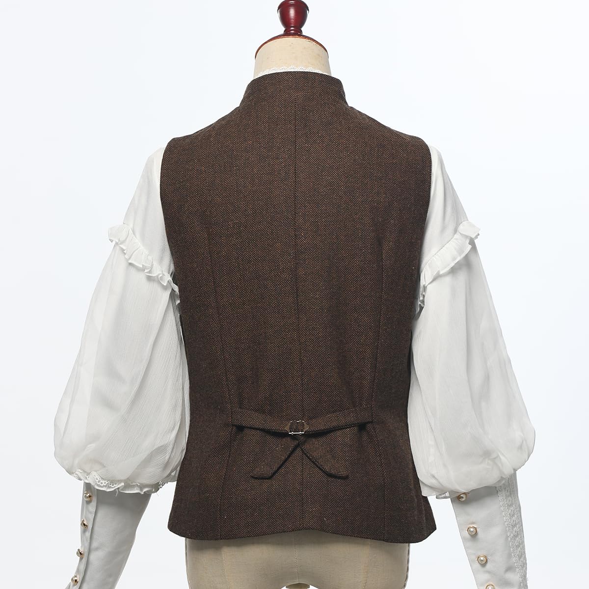 CAMDOM Chaleco de traje vintage de los años 50 para mujer, chaleco de tweed ajustado, chaleco con cuello en V, abrigo de doble botonadura con bolsillos, chaquetas sin mangas