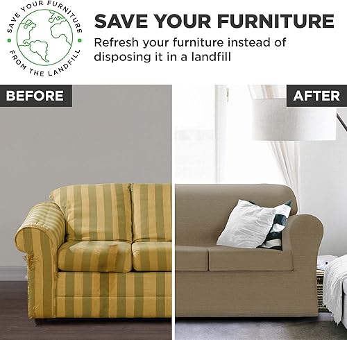 Miniatura 3 de Zenna Home Funda elástica de chenilla, sofá de 4 piezas, setamarrón