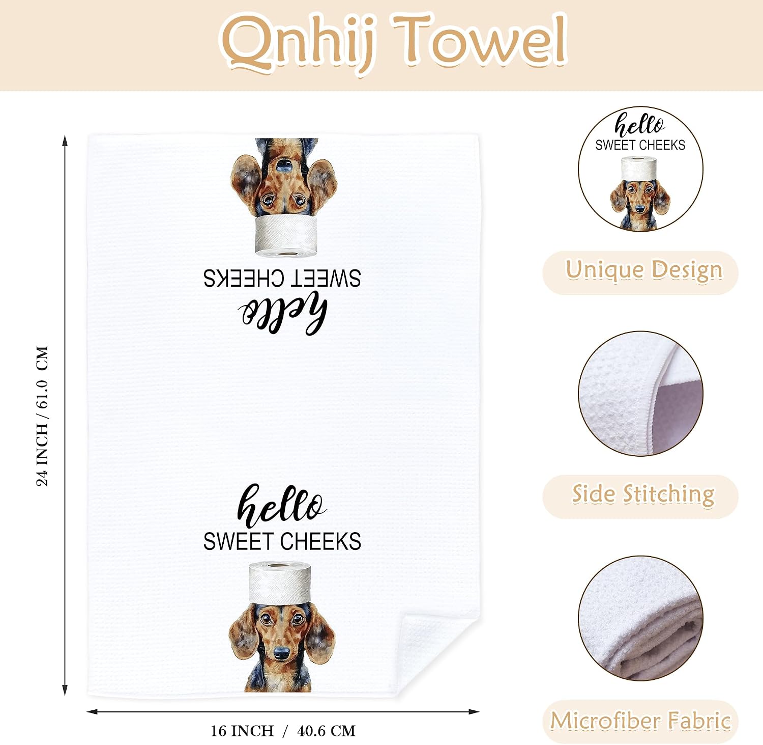 Funny Weiner Dog Bathroom Hand Towels, Hello Sweet Cheeks Bathroom Decor, Dachshund Lovers Gifts Decorative Hand Towel for Bath Room Washroom Restroom, 16x24 Inch