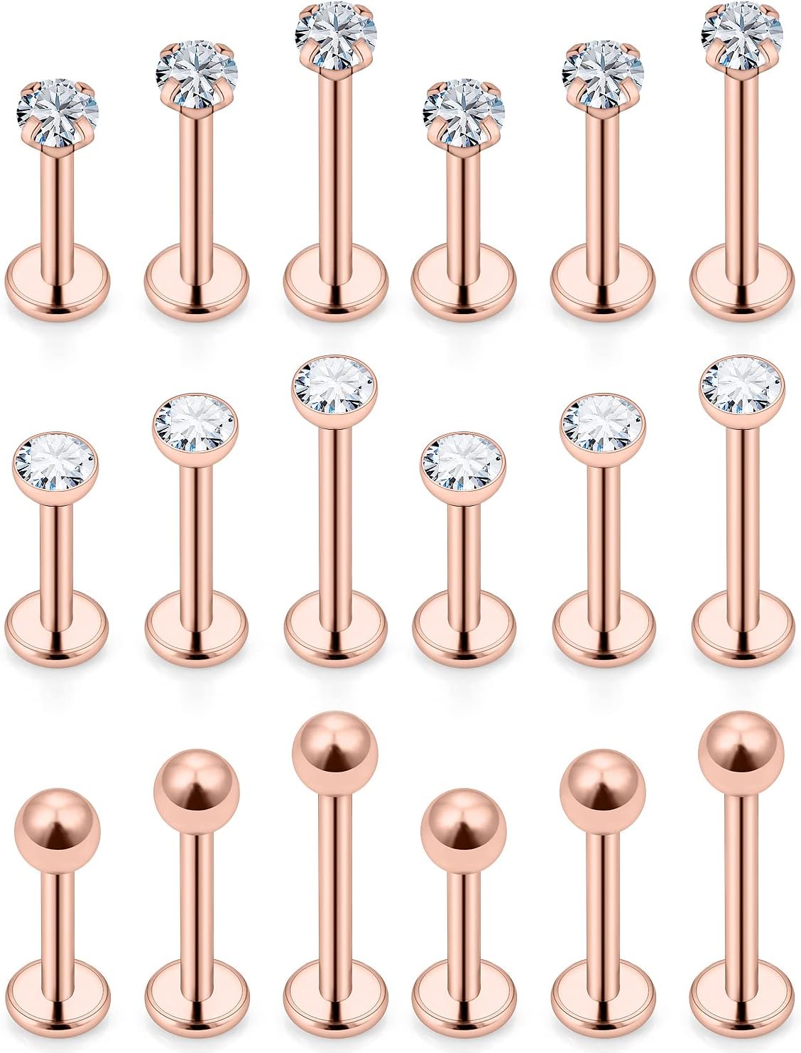 Ftovosyo16G Medusa Piercing Jewelry Surgical Steel Labret Jewelry 6mm 8mm 10mm Length Snake Bite Ashley Lip Rings Studs Conch Helix Tragus Earring for Women Men 18Pcs, Metal, cubic-zirconia