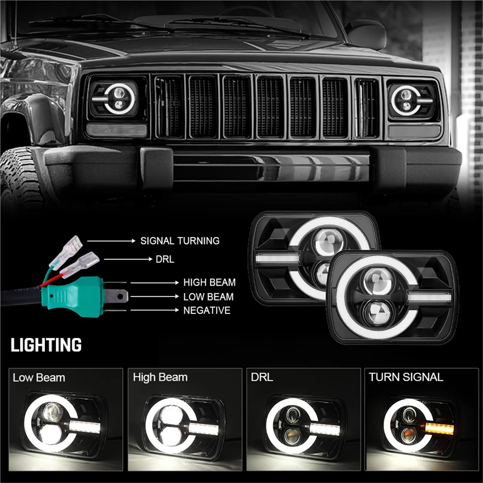 Zestaw reflektorów Reflektory Do Wrangler YJ Do Cherokee H6014 H6052 H6054 H4 reflektor 2 szt. Reflektory 7X6 5X7(A)