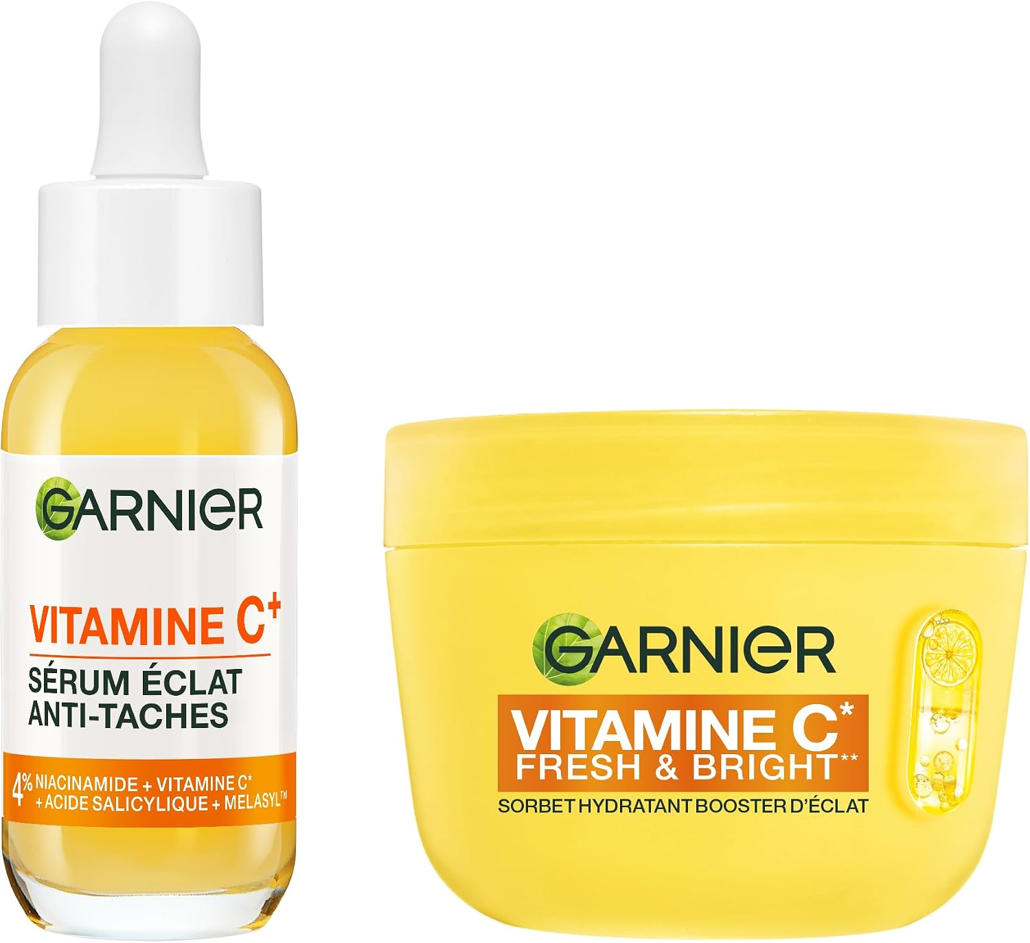 GARNIER – SkinActive Vitamin C – Fresh & Bright Moisturizing Sorbet Cream (85ml) + Vitamin C Day Serum (30ml) – Reduces Dark Spots, Unifies & Boost Complexion Radiance – All Skin Types