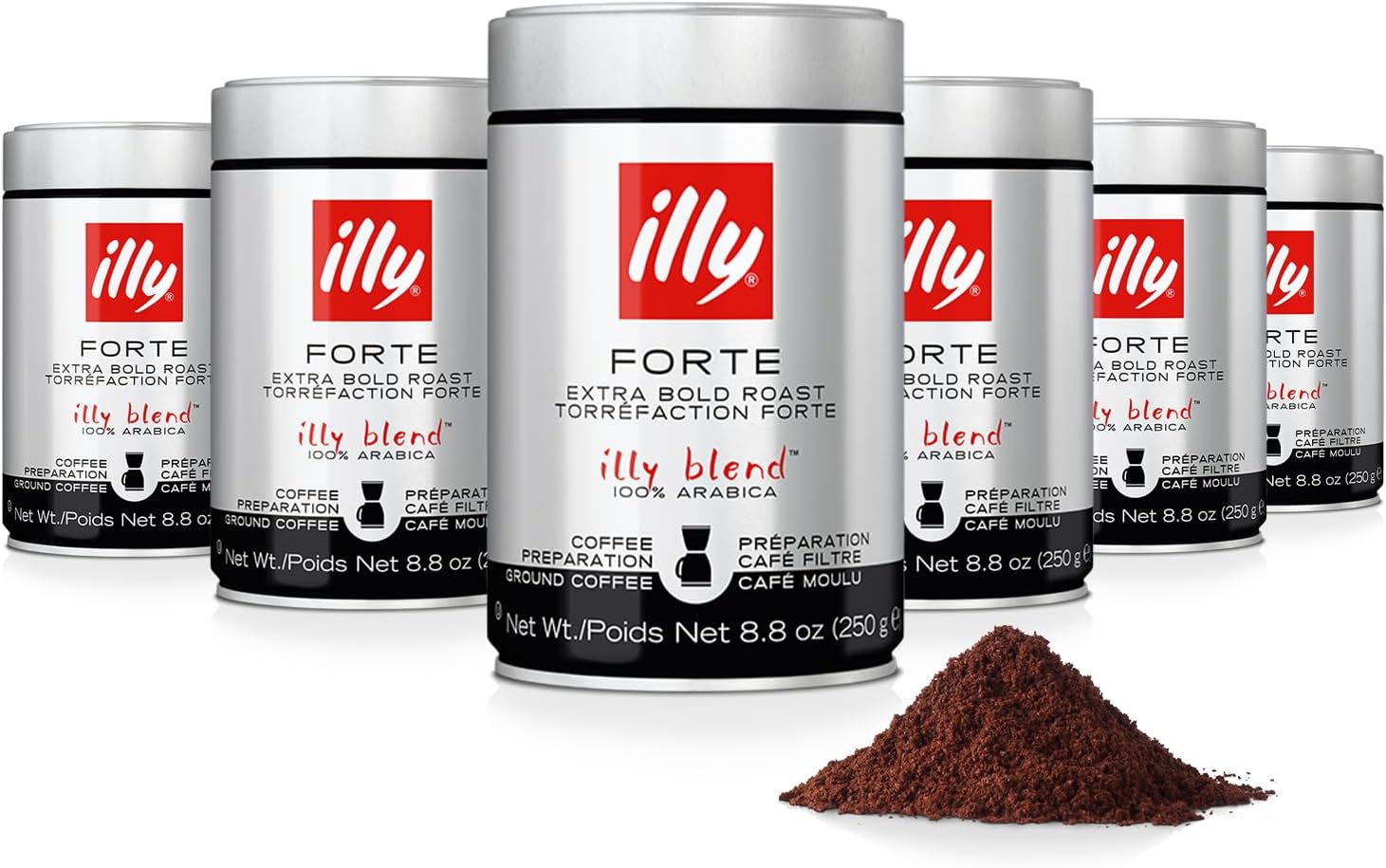 illy Ground Drip Coffee, Forte Dark Roast, 8.8 oz, 6 Pack | 100% Arabica, Premium Italian Coffee, Pre-Ground for Drip Brewers