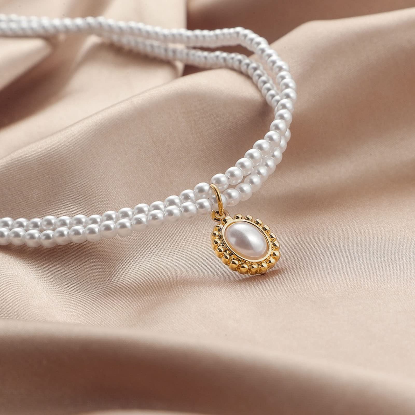 COLLANA CON CATENA Di Perle Girocollo in Strass Collane Da Donna EUR 8
