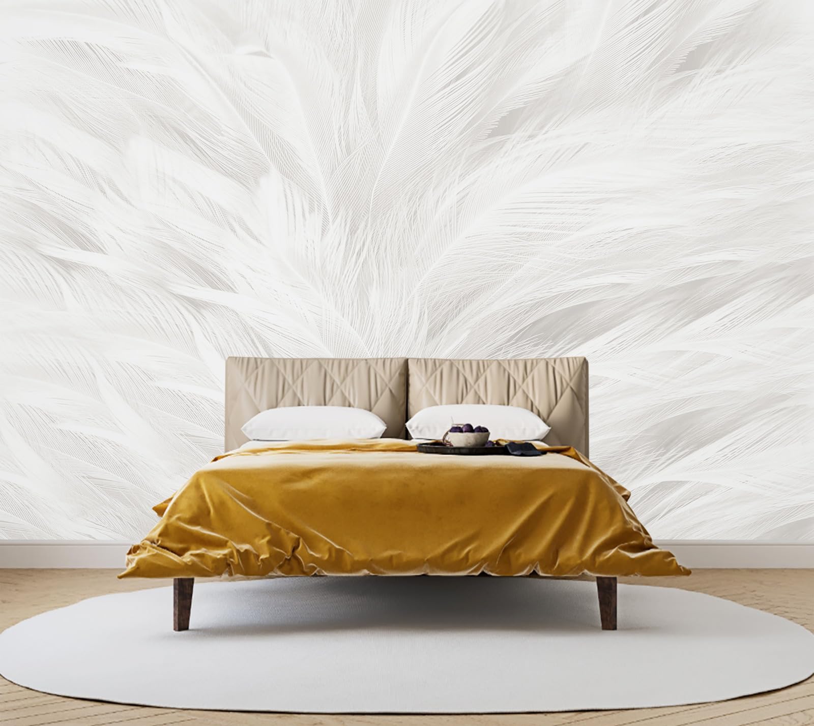 Wall Mural Simple White Feather Wallpaper Living Room Bedroom?Not Peel and Stick?