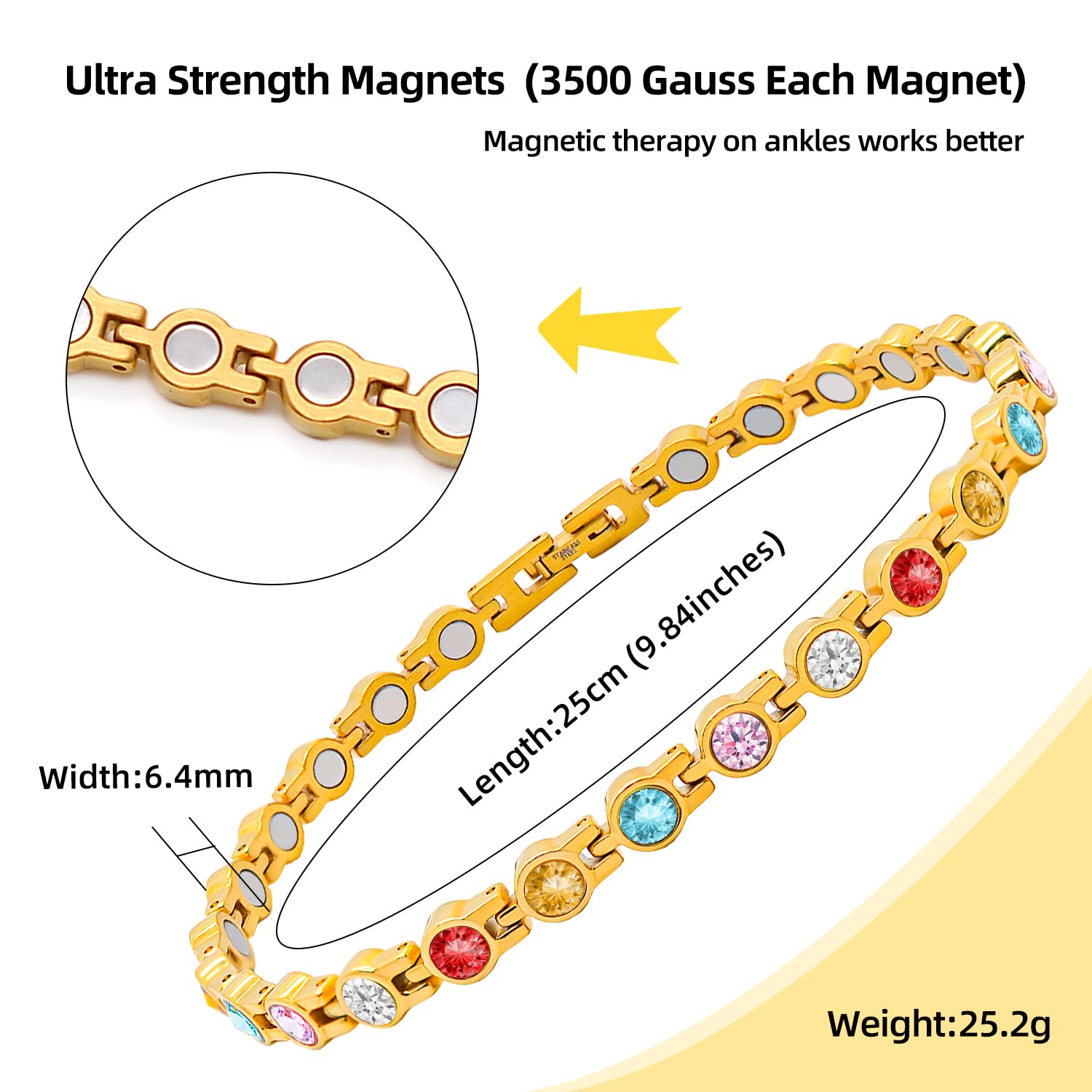 JEROOT Fußkettchen für Frauen - Magnetarmband Damen Edelstahl Ionenplattierung Gold - Zirkonia Fußkette Verstellbar 27cm - Geschenke für Frauen/Mama/Mutter