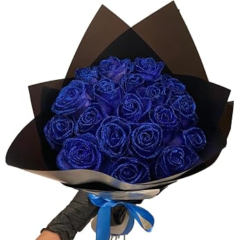 Glitter Rose Bouquet Artificial Rose Flower Bouquet DIY Bouquet Shiny Artificial Rose Bouquet Love Gift Rose Glitter DIY Bouquet Gifts for Valentines Day Blue Pack of 10