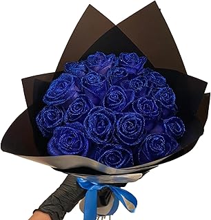 RePaLy Bouquet de roses artificielles à paillettes, brillant, bouquet de roses artificielles, cadeau d'amour, bouquet de roses, cadeau d'amour, bouquet de fleurs, cadeau pour la Saint-Valentin (bleu