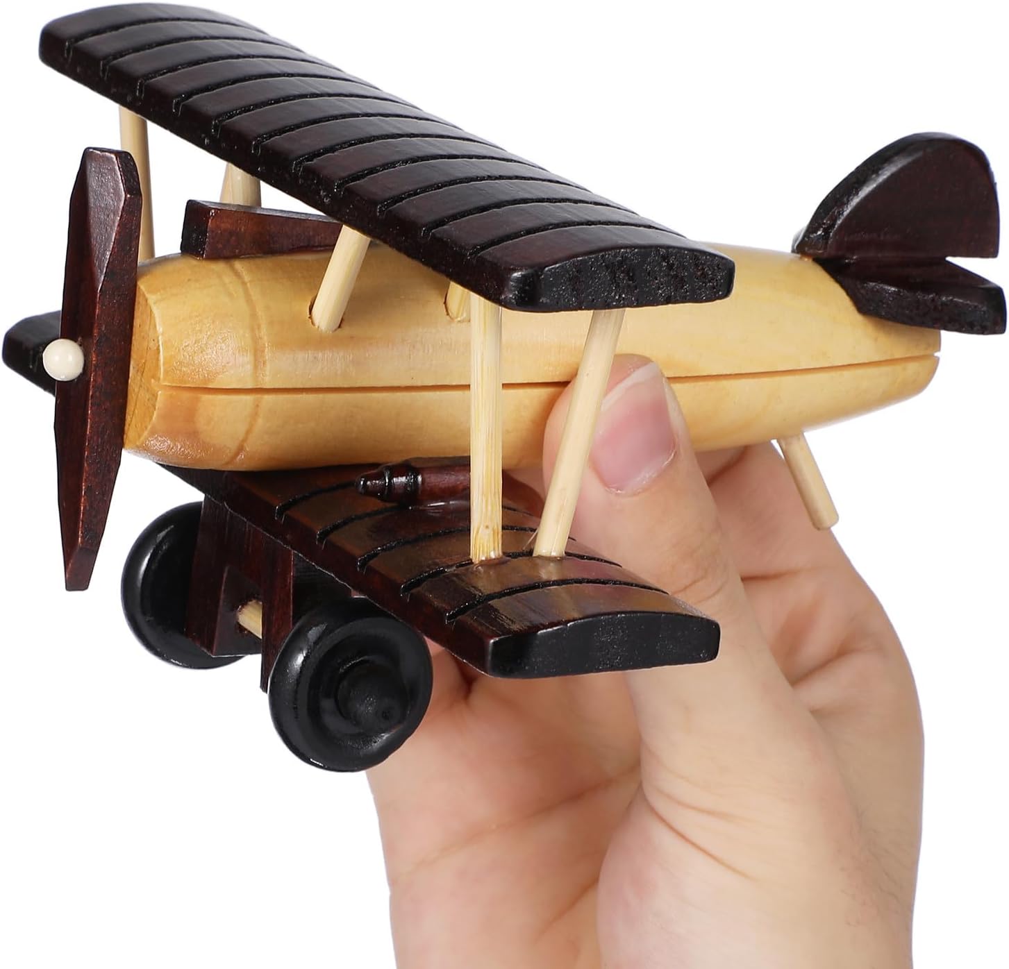 Cabilock Vintage Wooden Airplane Model 5.90X5.51X2.95In Rustic Wood Plane Ornament Retro Aircraft Decor for Home Office Desktop Shelf Display