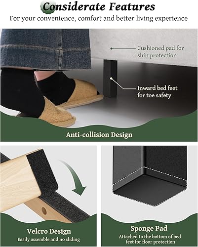 Miniatura 9 de Base de cama tamaño Queen con cabecera de 56 pulgadas, soporte de capacidad de 1000 libras, marco de cama tapizado de terciopelo, sin ruido, soporte