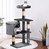 Vista 2 de BestPet Torre para Gatos de 36" Gris Claro Torre Resistente para Gatos de Múltiples Niveles con Condominio de Felpa, Percha Acogedora, Postes