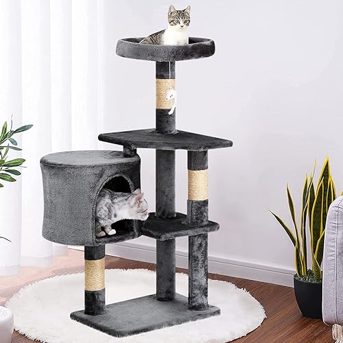Miniatura 2 de BestPet  Torre para Gatos de 36"  Gris Claro  Torre Resistente para Gatos de Múltiples Niveles con Condominio de Felpa, Percha Acogedora, Postes