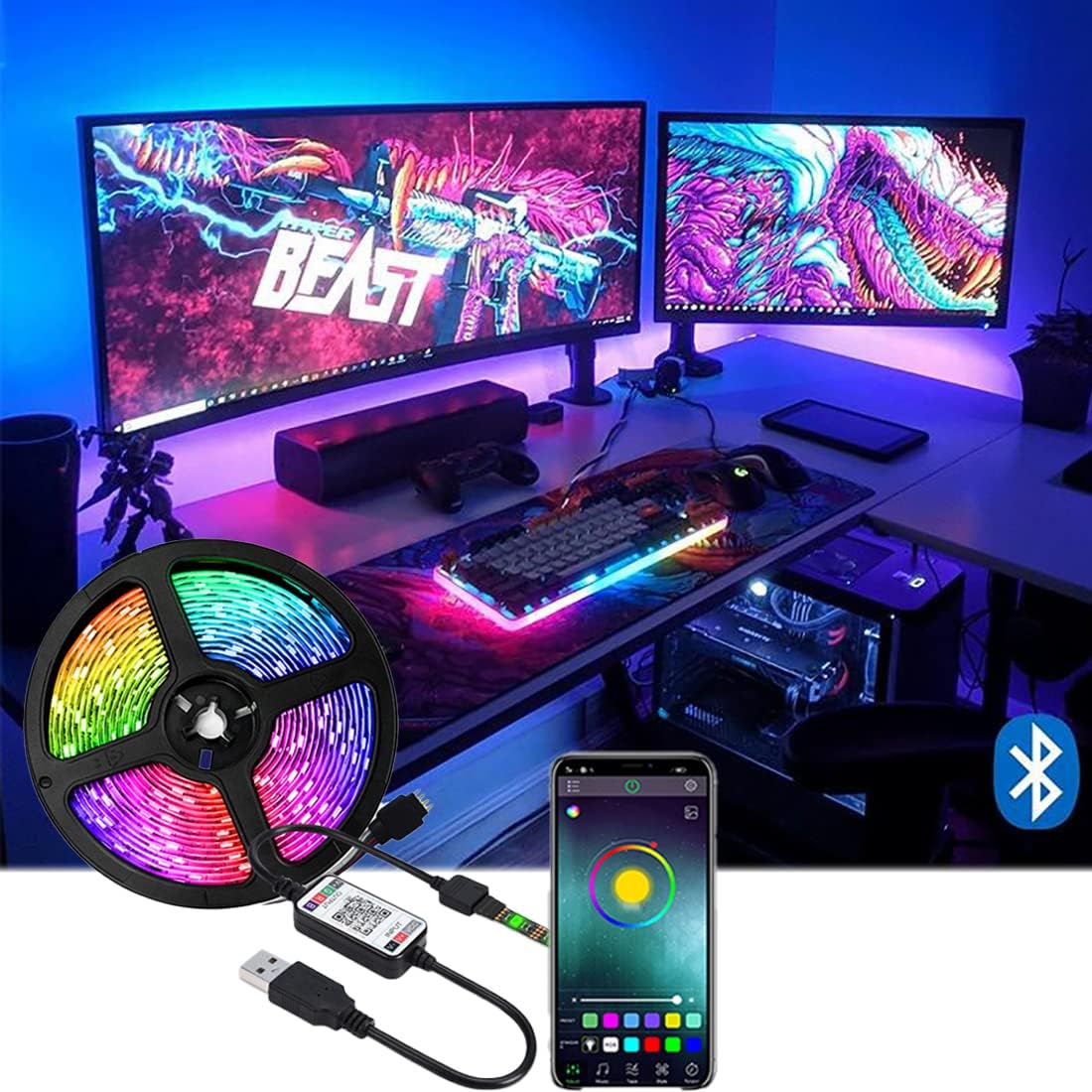 TV LED Backlights,16.4Ft Music LED Strip Lights for 6080 inch TV RGB USB Powered TV Led