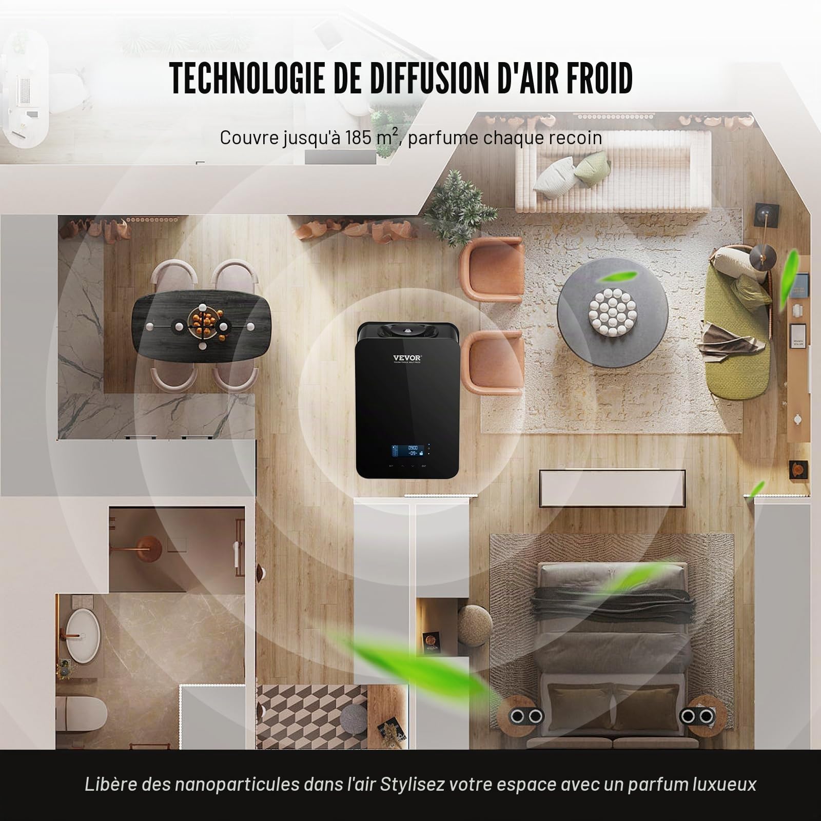 VEVOR Diffuseur de parfum CVC amélioré, machine à air parfumée intelligente pour la maison, 180 ml avec technologie d'air froid, diffuseur d'huiles essentielles sans eau, couvre jusqu'à 2000 pieds car