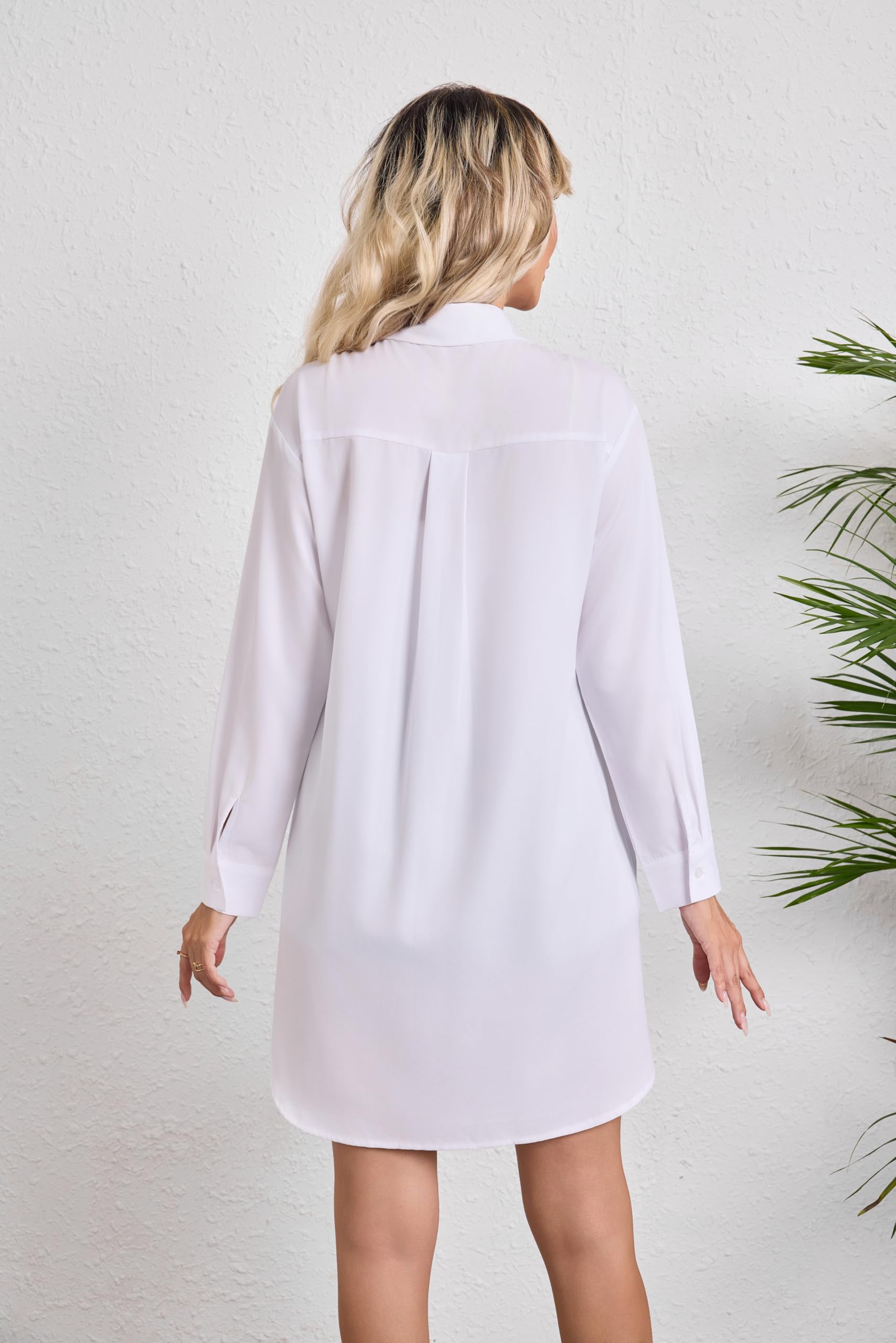 Enmain Chemise Femme Manches Longues Boutonnée Chemisier Robe Longue Blouses en Coton Décontractées avec Poches