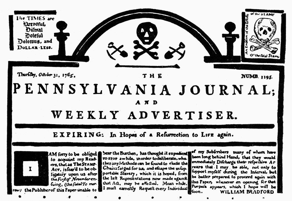 Stamp Act 1765 Nbanner Of The Pennsylvania Journal 31 October 1765 With