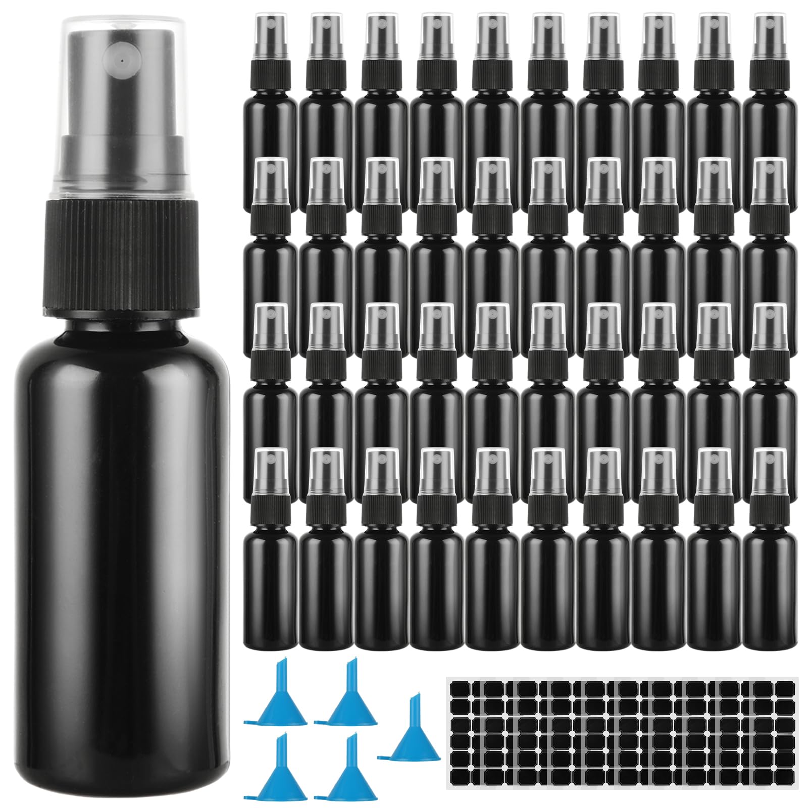 60 Pcs Small Spray Bottle Bulk, 30ML 1Oz Black Empty Spray Bottles Plastic Fine Mist Spray Bottles with Cap & Funnel, Small Refillable Sprayer Liquid