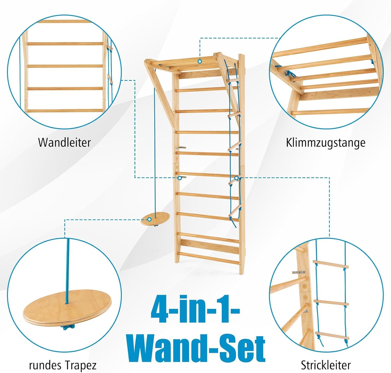 FANTASK Kletterwand Turnwand Holz, Indoor Outdoor Sprossenwand Klettergerüst, Gym Sportgerät, Tragfähigkeit von 100 kg, Natur
