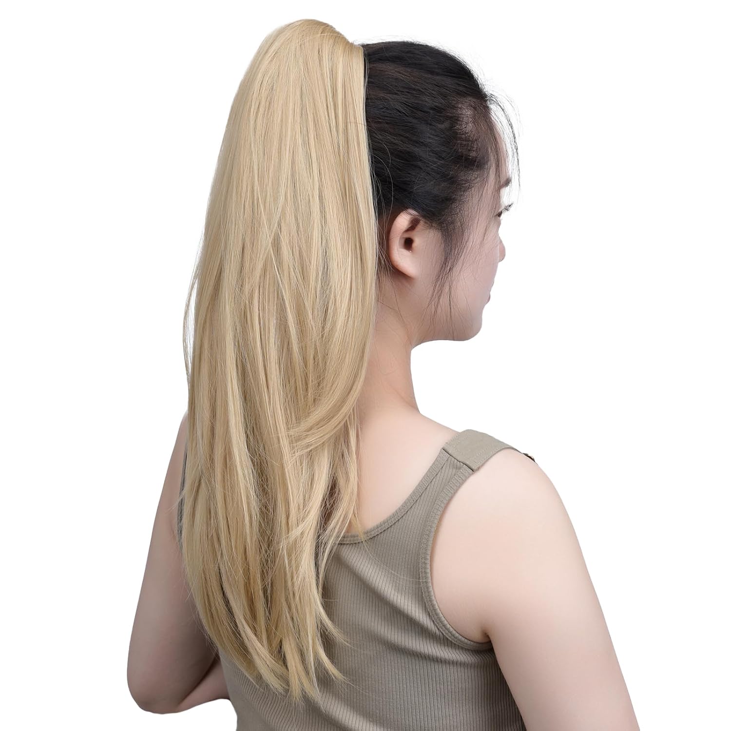 SYXLCYGG Clip in Ponytail Hair Clip Claw Blonde Ponytails Extension Straight 18" 4.3 OZ Synthetic Like Real Fake Hair piece Yaki Easy To Use Fluffy Yaki