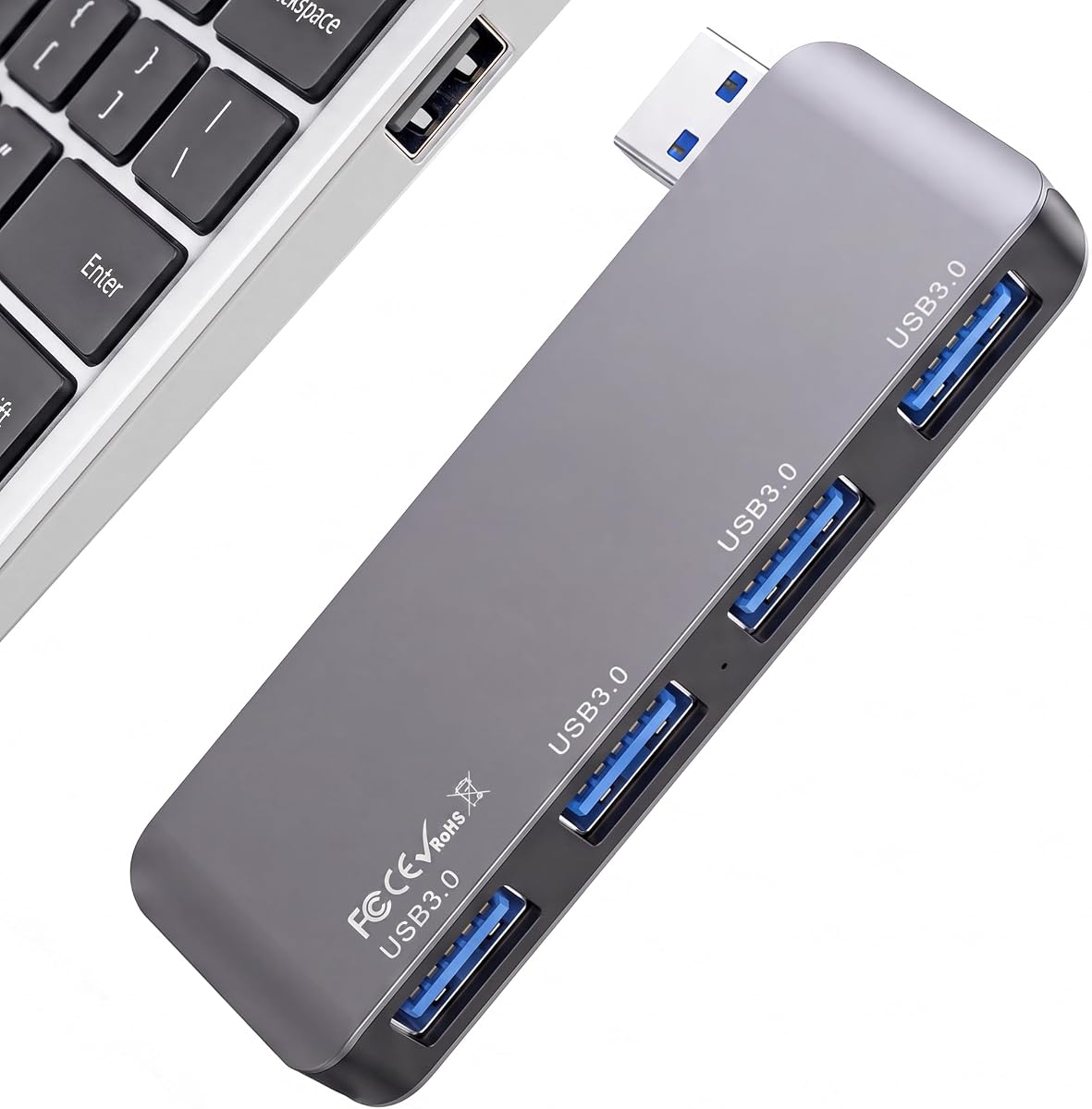 concentrador USB derecho, divisor USB sin cables, concentrador USB portátil para computadora portátil | Operación con una sola mano y protección del dispositivo, Plug and Play, diseño integrado inalámbrico, transferencia de alta velocidad de 5 Gbps