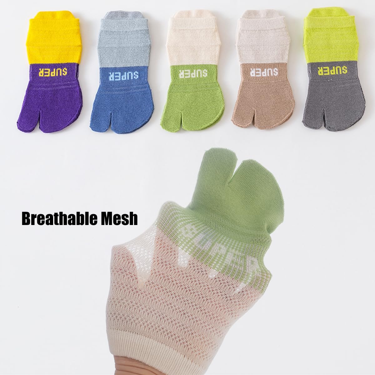 2 Pairs Cotton Two Toe Split Tabi V Socks Athletic Running Breathable Mesh Seperated Socks for Kids Girls Boys 3-12 Years