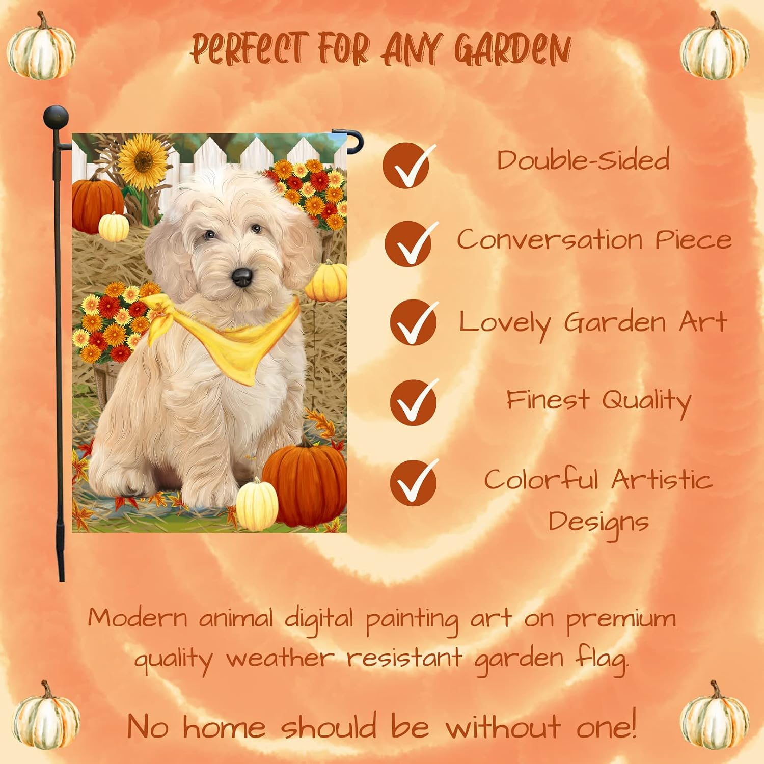 Cockapoo Puppy Garden Flag with Sunflowers and Pumpkins Double Sided Fall Floral Yard Banner Autumn Outdoor Porch Lawn Patio Courtyard Seasonal Thanksgiving Décor 12.5 x 18
