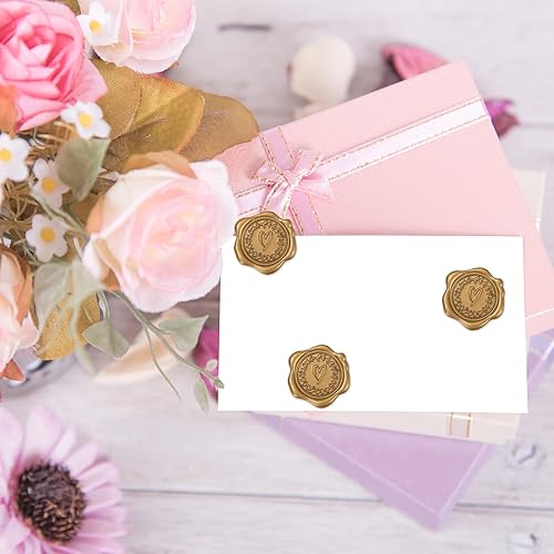 Miniatura 4 de Whaline 50 calcomanías de sello de cera en relieve, patrón de corazón, calcomanías de sello de sobre, calcomanías clásicas autoadhesivas decorativas