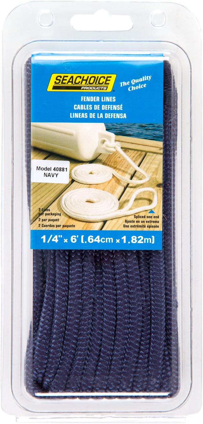Seachoice Double-Braid Nylon Fender Line, 1/4 In. X 6 Ft., Navy Blue